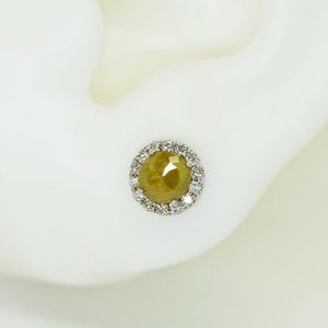 Rose-Cut Diamond Halo Earrings Round Natural Fancy Yellow 14K White Gold 1.32TCW